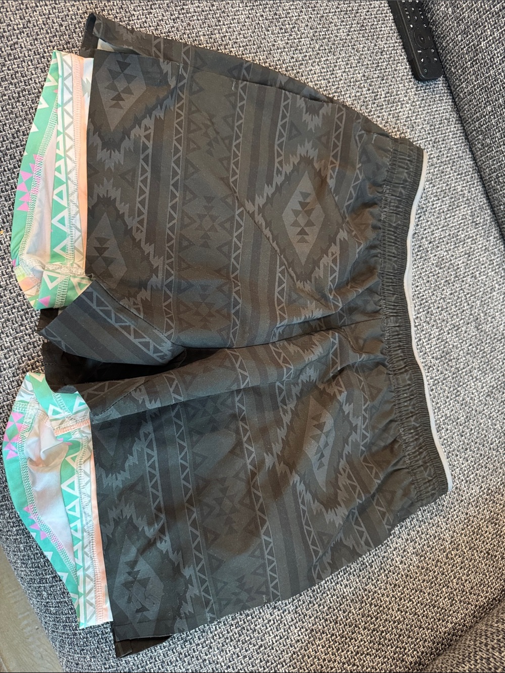 chubbies Black Geometric Athletic Shorts with Mint & Pink Trim